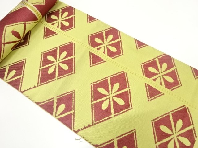 JAPANESE KIMONO / ANTIQUE BOLT FOR HASSUN OBI / WOVEN RHOMBUS